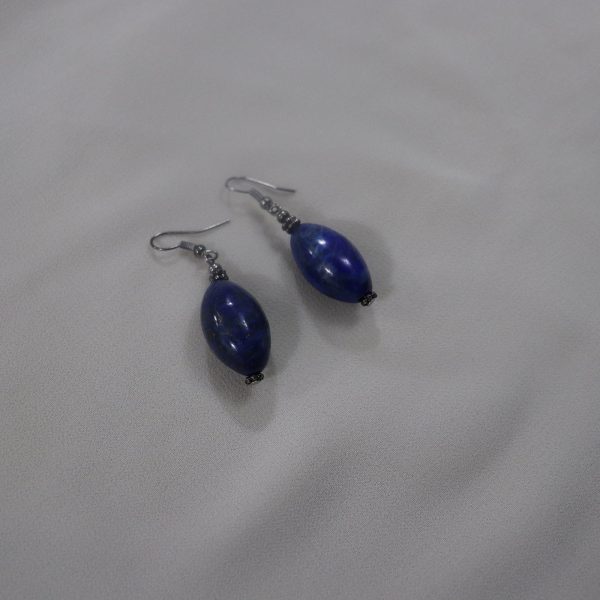 Lapis Lazuli Handmade Oval Shape Earring Afghanistan Deep blue Hand cut,drilled,Polished-Genuine gemstone Lapis Gem-Vintage Style New Look
