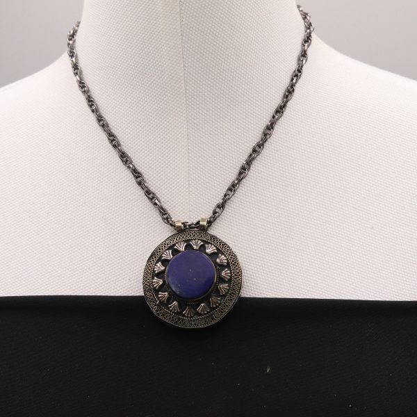 Afghan Handmade Jewelry Vintage Lapis Lazuli Pendant Necklace-Antique-Necklace Kuchi Tribe Necklace-Handcraft Necklace-Nomad Pendant Jewelry